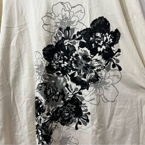 Woman Within 2XL Ivory Cream Floral Graphic Print 100% Cotton 3/4 Sleeve Shirt - Picture 2 of 7